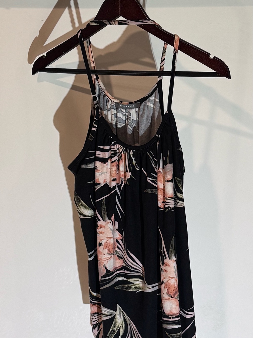 Suzy Shier Black Floral Spaghetti Strap Camisole with Pink Flowers